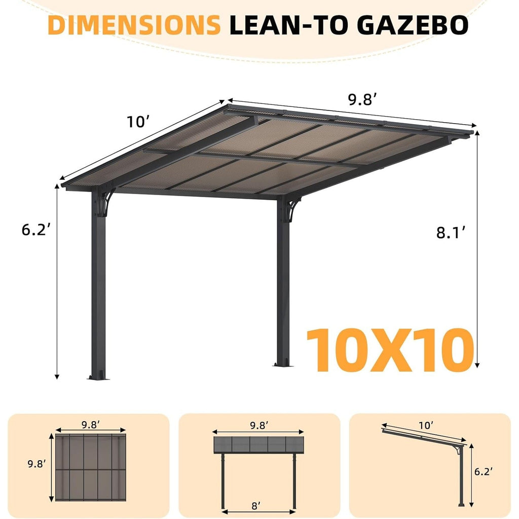NetSo Outdoor Gazebo Pergola 10' x 10' - Durable Hard Top for Patio Protection