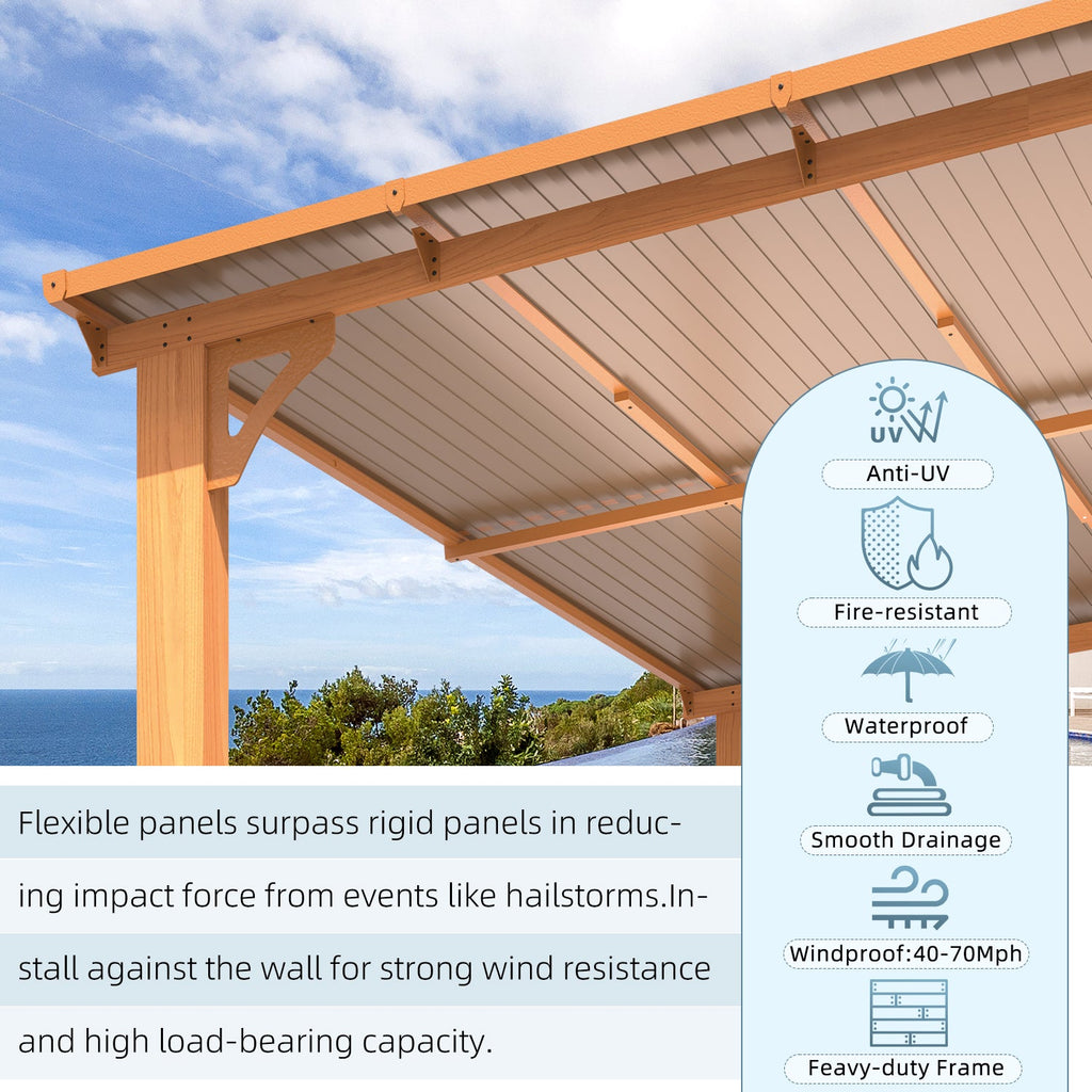 AECOJOY 14'x10' Wall Mounted Gazebos Pergola, Wood Grain
