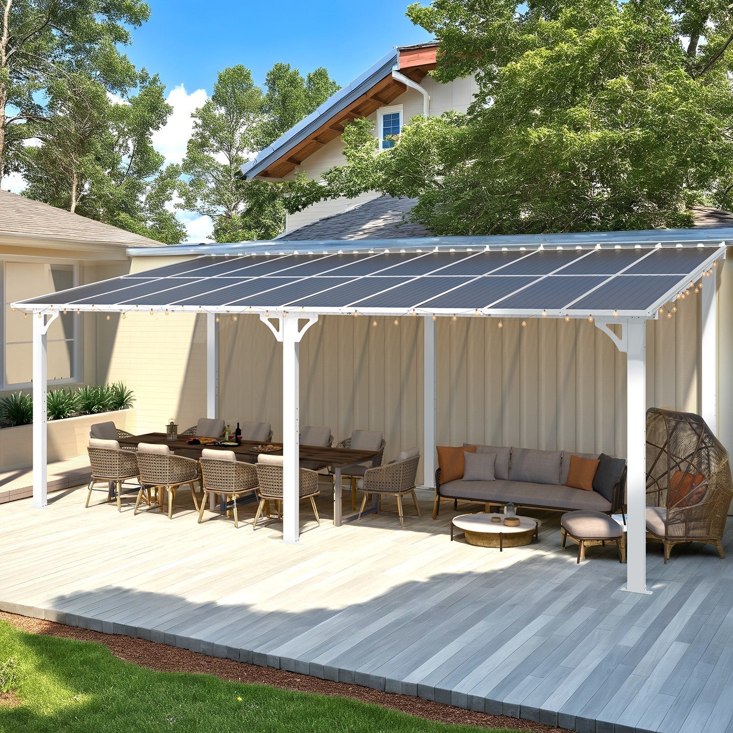 NetSo Wall Mounted Gazebo Pergola 20'x10' White - Durable Outdoor Shade Solution