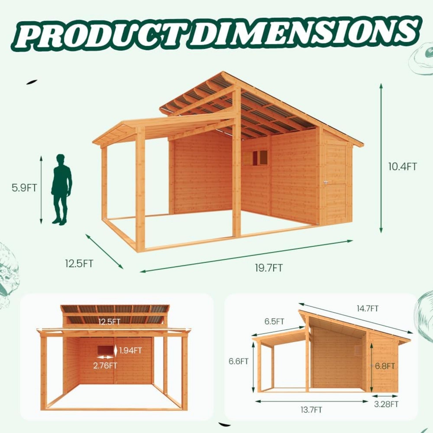 AECOJOY 20' × 12.5' Outdoor Wooden Gazebo with Storage Room