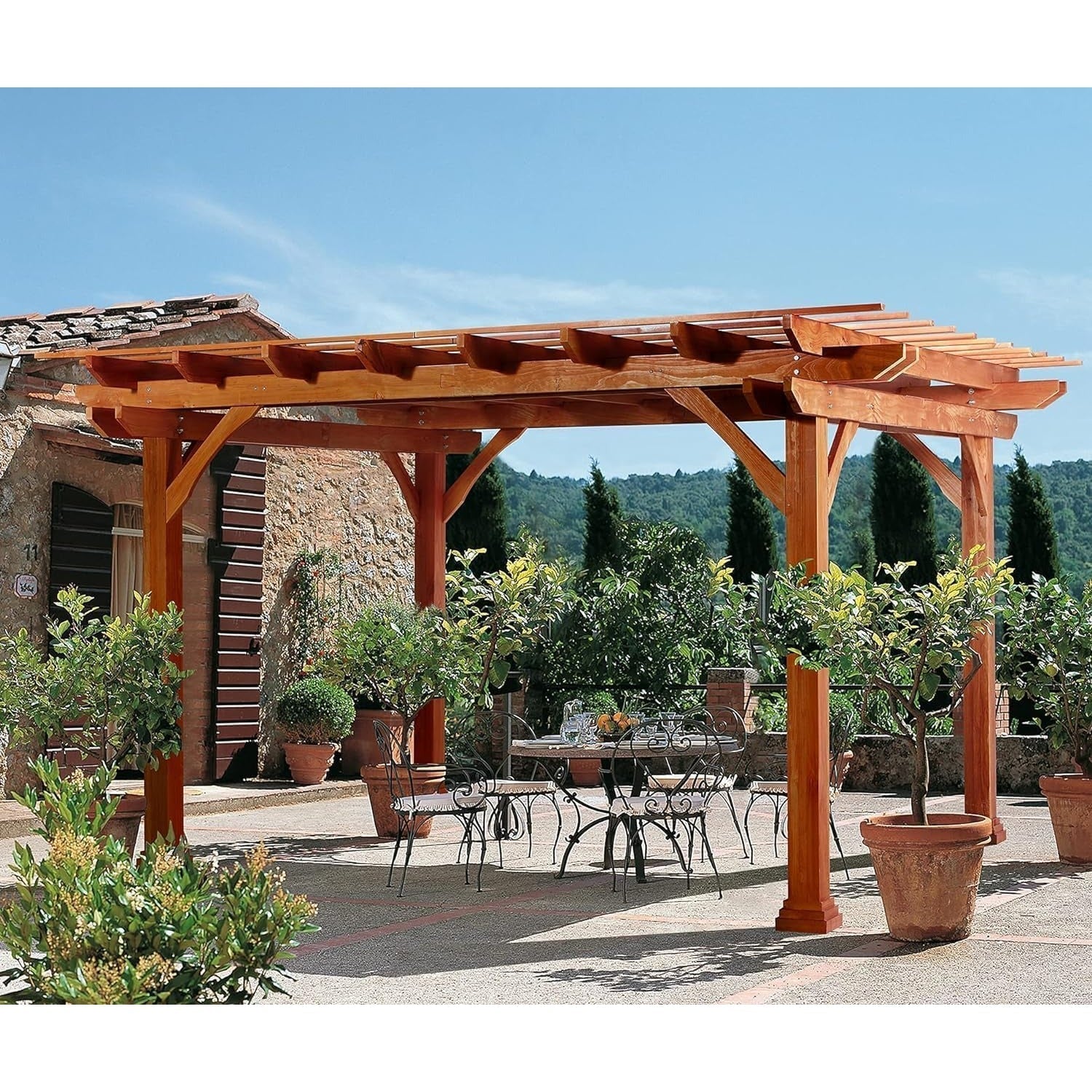 NetSo Wood Pergola 12'x10' - Stylish Outdoor Gazebo for Patio and Garden Use