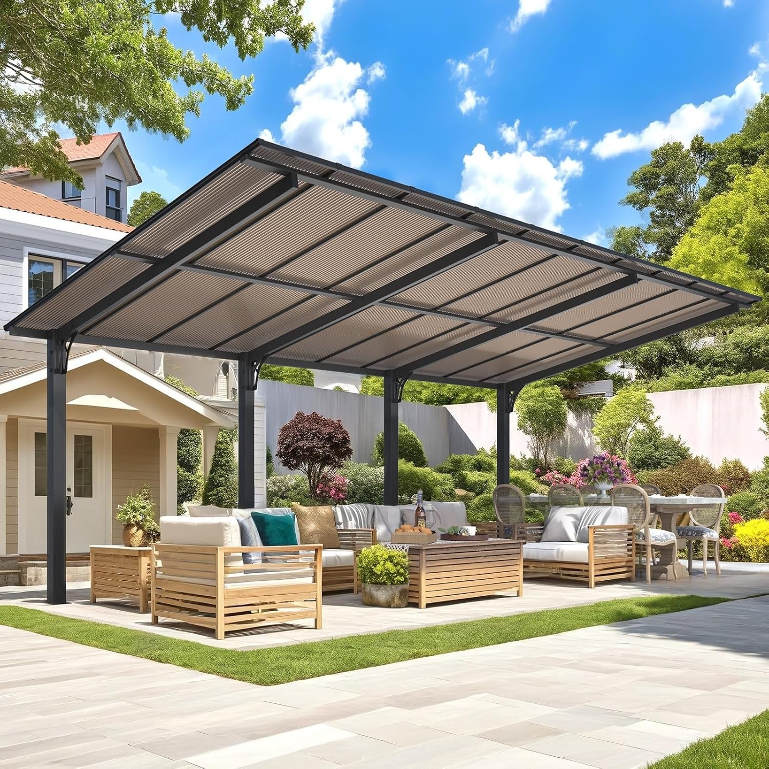 NetSo Outdoor Gazebo 20' x 10' - Large Pergola Carport for Patio Shade and Protection