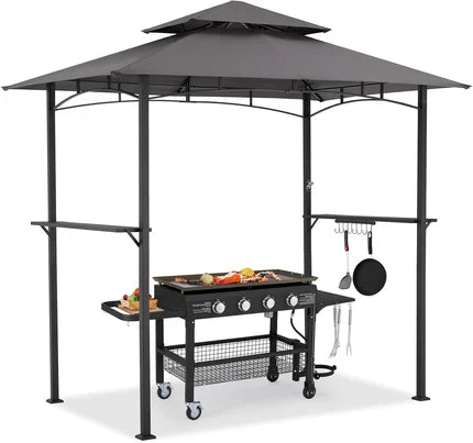 AECOJOY Grill Gazebo 8’x 5’ Outdoor Patio Backyard BBQ Grill Shelter, Dark Gray