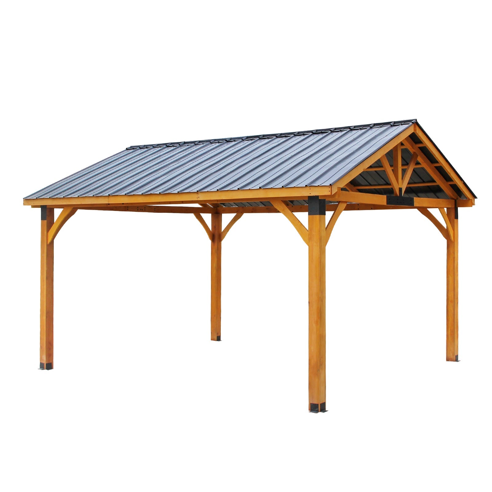 NetSo Hard-Top Gazebo 14' x 12' Brown Wooden Outdoor Pergola for Relaxation