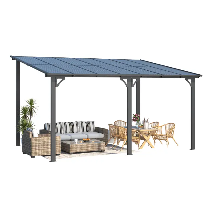 NetSo Wall Mounted Gazebo Pergola 14x10 Dark - Durable Outdoor Shelter Solution