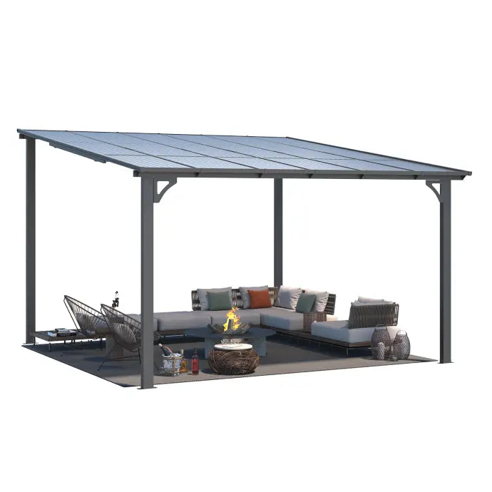 NetSo Wall Mounted Gazebo Pergola 12'x12' Dark - Durable Outdoor Shade Solution