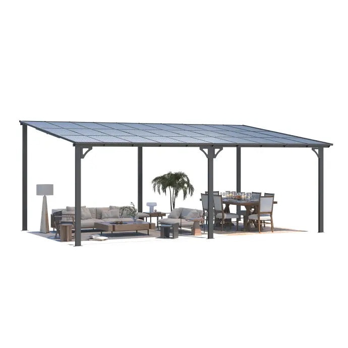 NetSo Wall Mounted Gazebo Pergola 20x12 Dark - Durable Outdoor Shade Solution