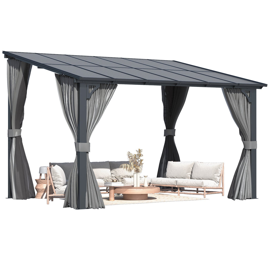AECOJOY 12'x8' Wall Gazebo with Curtains and Mosquito Netting, Gray