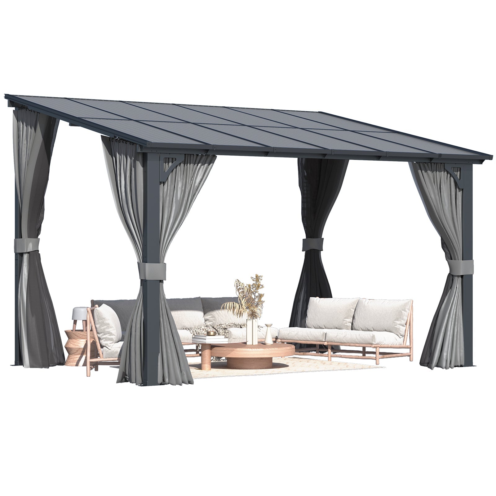 AECOJOY 12'x8' Wall Gazebo with Curtains and Mosquito Netting, Gray