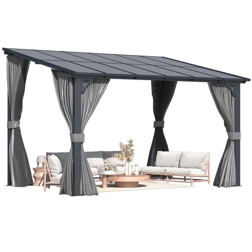 AECOJOY 12'x8' Wall Gazebo with Curtains and Mosquito Netting, Gray