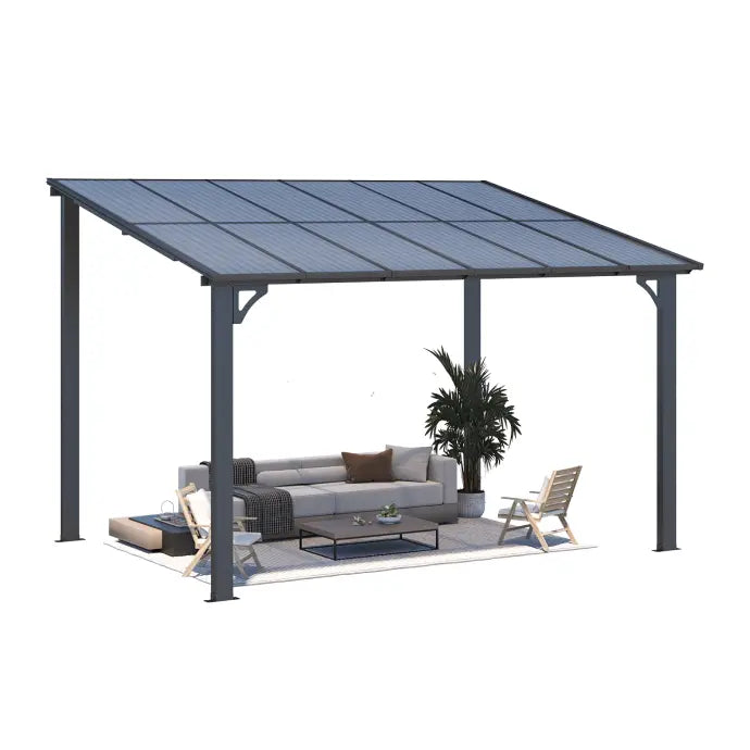 NetSo Wall Mounted Gazebo Pergola 12'x8' Dark - Durable Outdoor Shade Solution