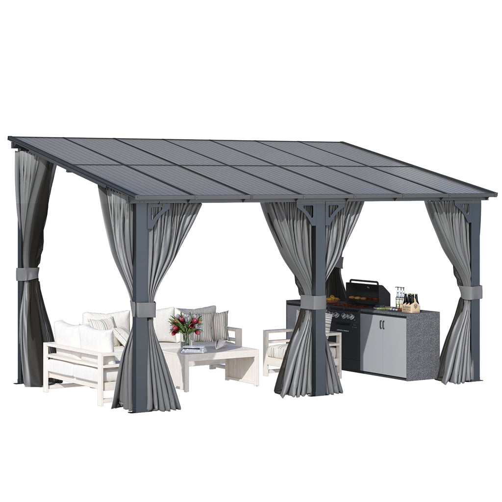 AECOJOY 14'x8' Wall Gazebo with Curtains and Mosquito Netting, Gray