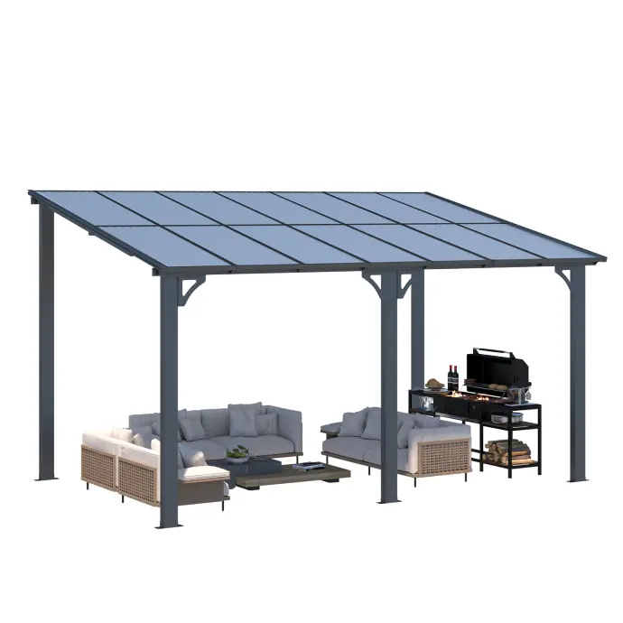 NetSo Wall Mounted Gazebo Pergola 14'x8' Dark - Durable Outdoor Shade Solution