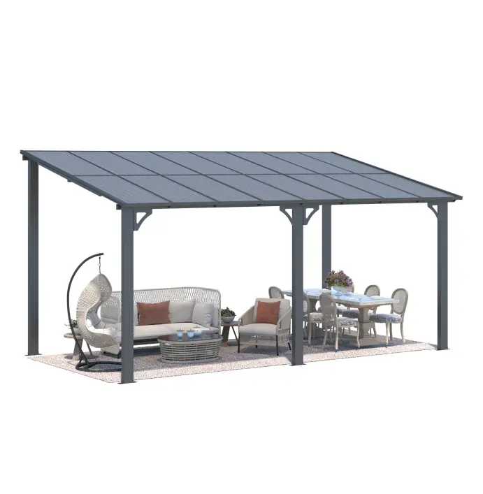 NetSo Wall Mounted Gazebo Pergola 16'x8' Dark - Durable Outdoor Shelter Solution