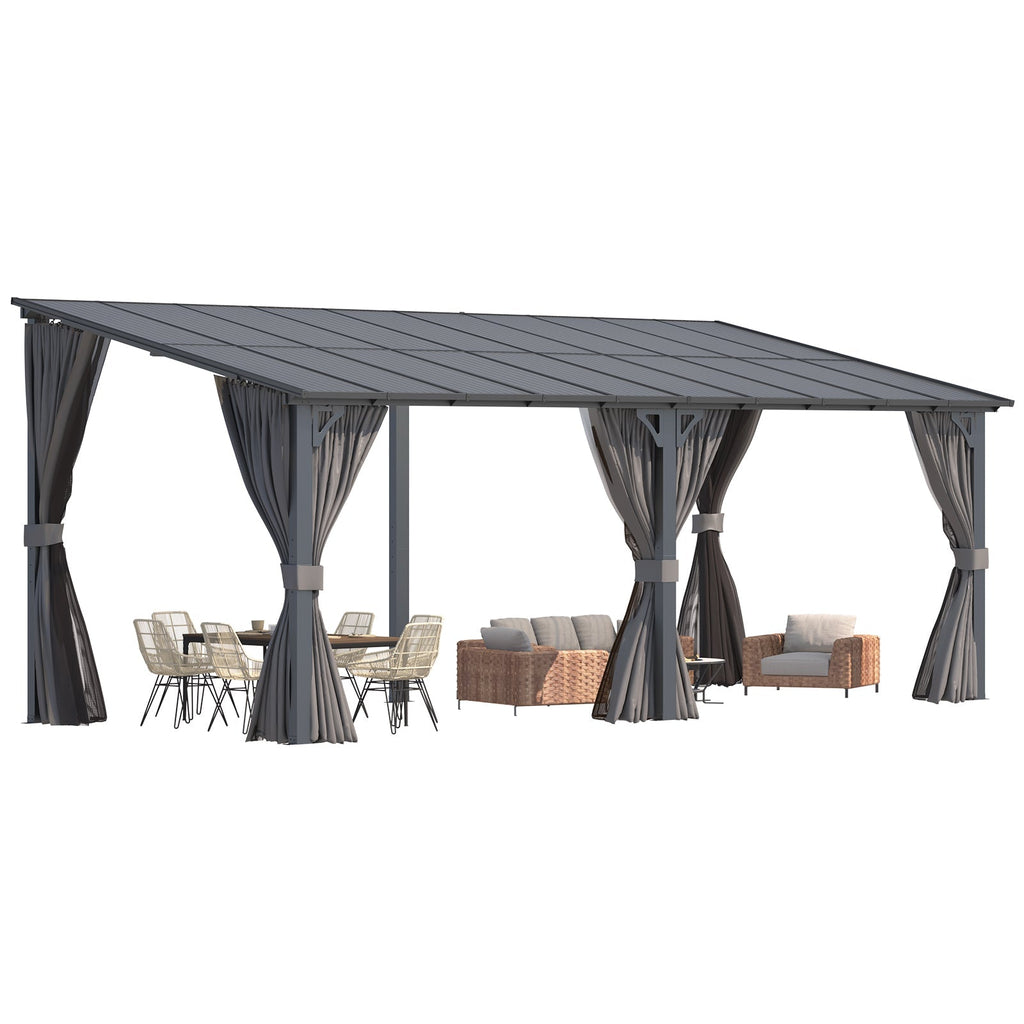 NetSo Wall Gazebo 20'x8' Gray with Curtains and Mosquito Netting - Outdoor Shelter Solution
