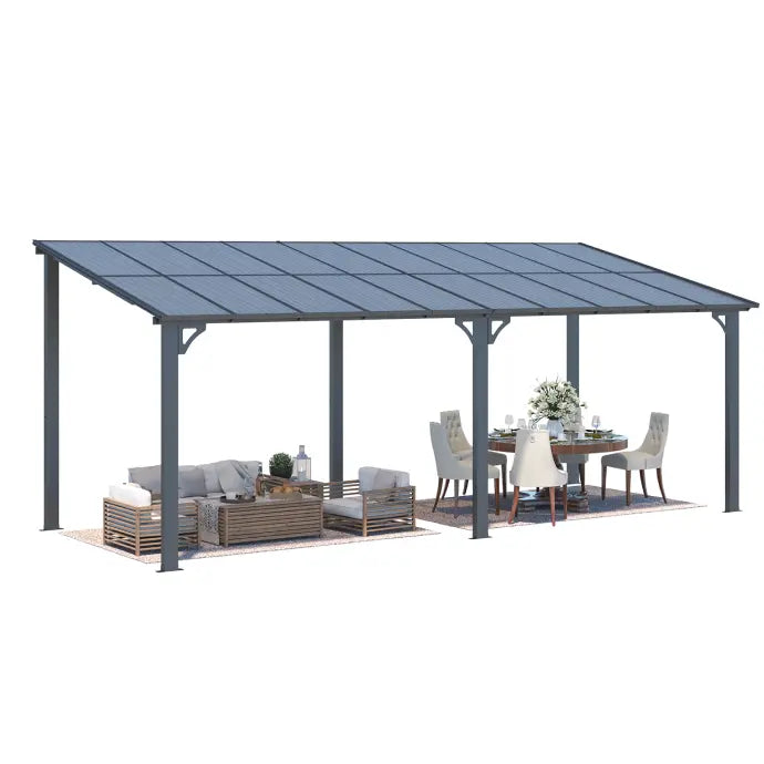 NetSo Wall Mounted Gazebo Pergola 20'x8' Dark - Durable Shade for Outdoor Spaces