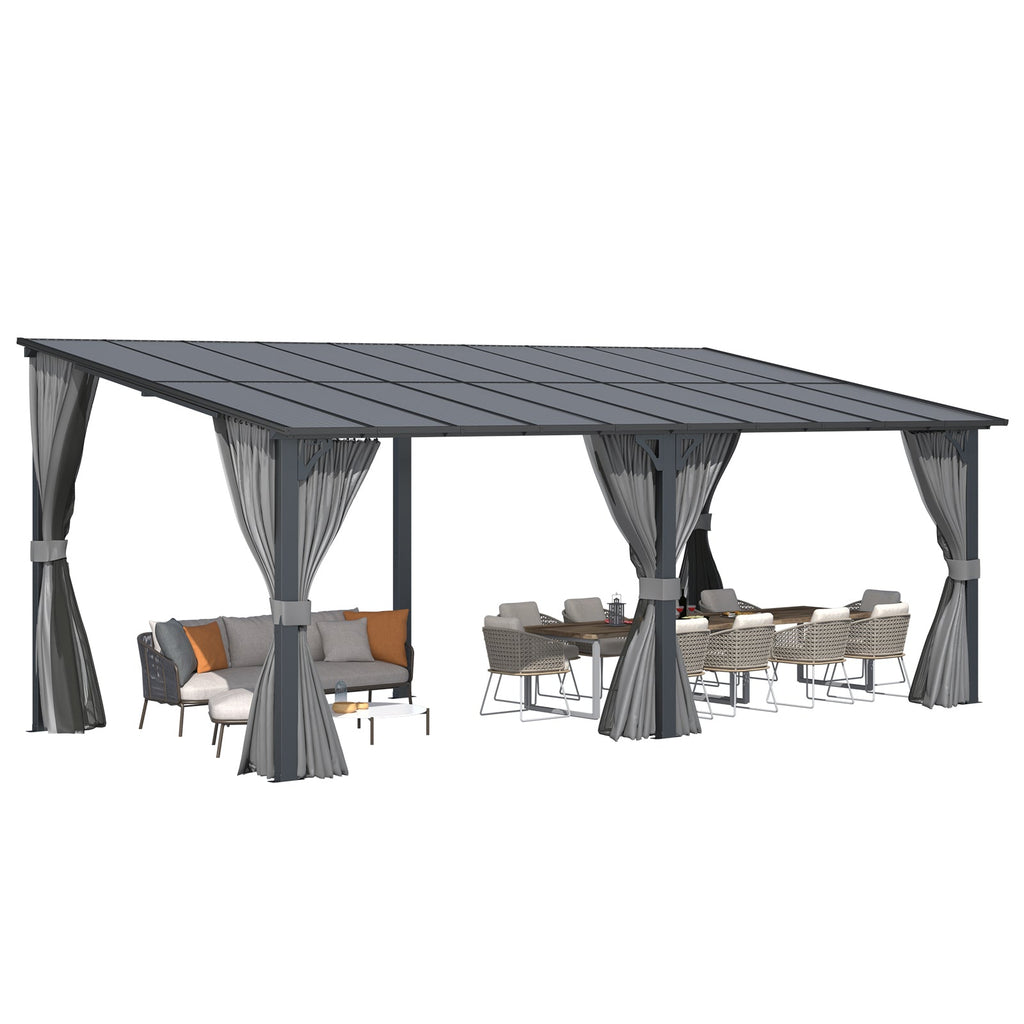NetSo Wall Gazebo 20'x10' Gray with Curtains and Mosquito Netting - Outdoor Comfort