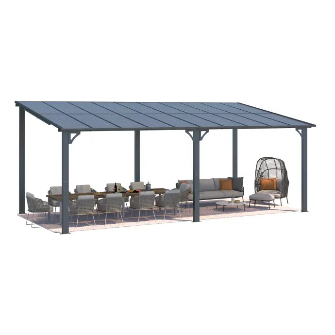 NetSo Wall Mounted Gazebo Pergola 20x10 Dark Color - Durable Outdoor Shade Solution