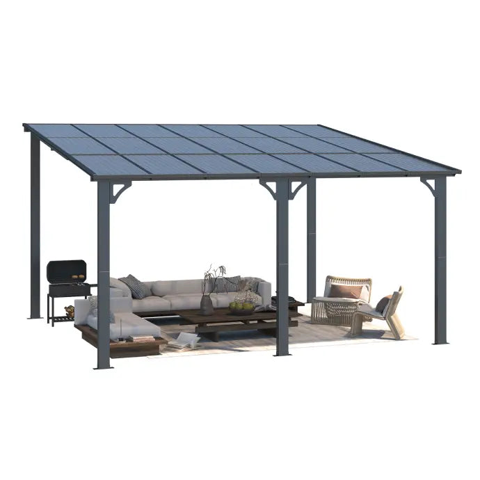 NetSo Wall Mounted Gazebo Pergola 14'x12' Dark Color - Durable Outdoor Shade Solution