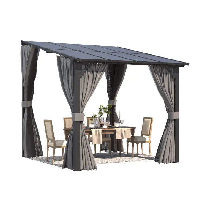 NetSo Wall Gazebo 8'x8' Gray with Curtains and Mosquito Netting - Outdoor Comfort and Protection