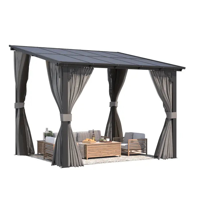 NetSo Wall Gazebo 10'x8' Gray with Curtains and Mosquito Netting - Outdoor Comfort