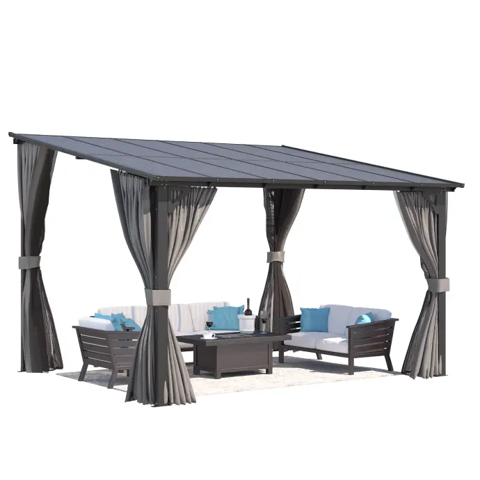 NetSo Wall Gazebo 12'x10' Gray with Curtains and Mosquito Netting - Outdoor Protection