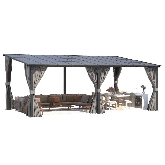 NetSo Wall Gazebo 20'x12' Gray with Curtains and Mosquito Netting - Outdoor Shade Solution