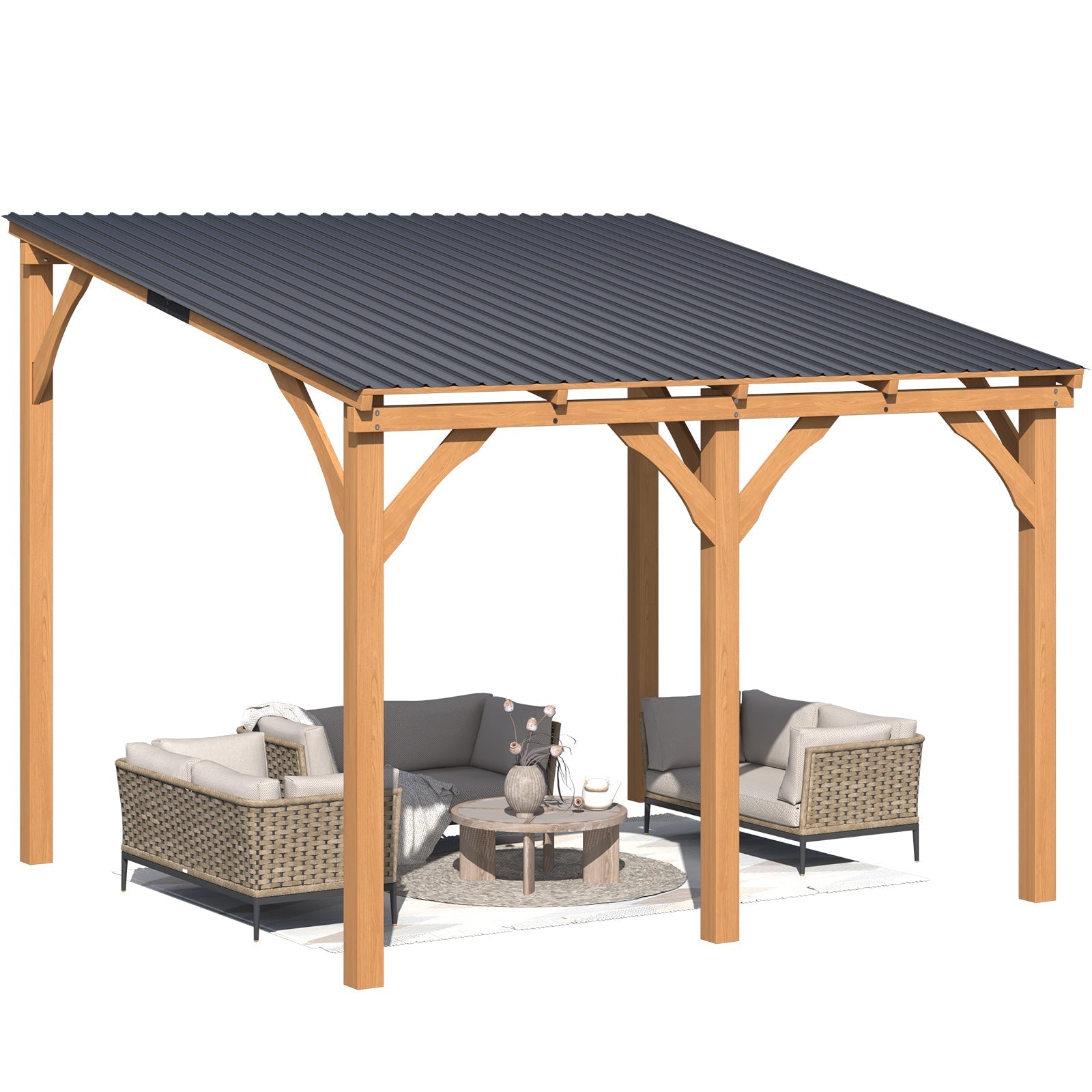 NetSo Outdoor Wooden Gazebo 10' x 10' - Durable Hardtop Patio Shelter
