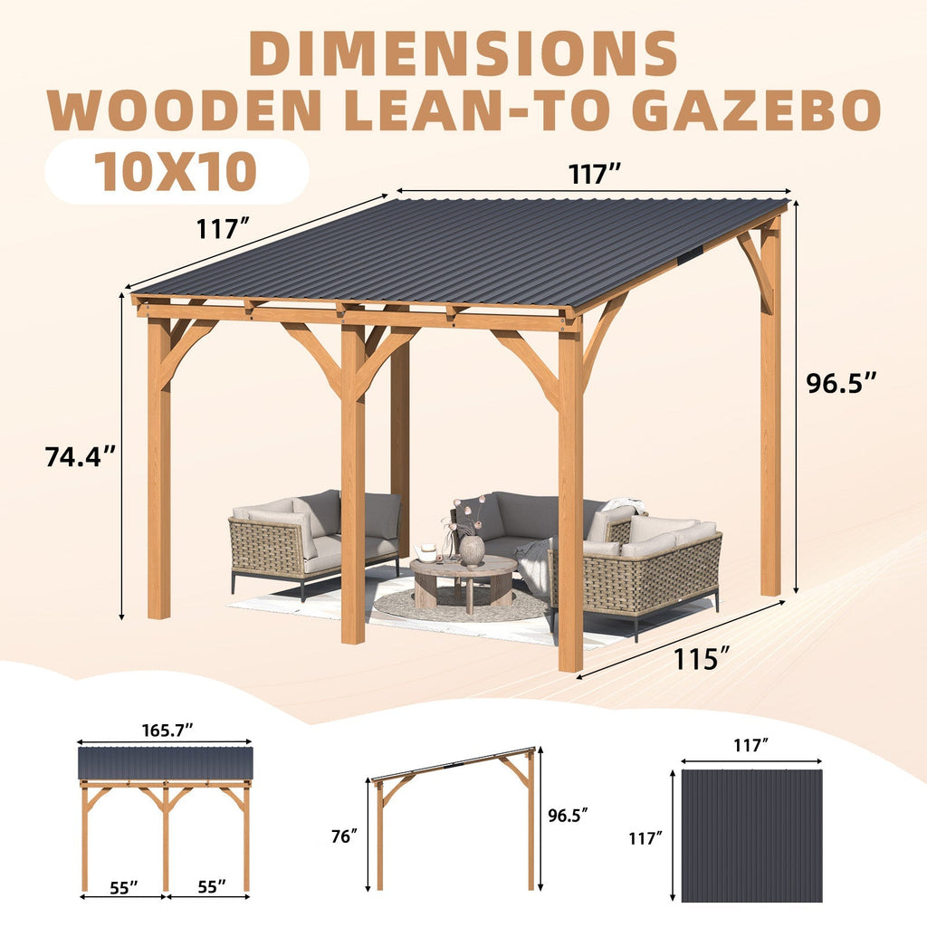 NetSo Outdoor Wooden Gazebo 10' x 10' - Durable Hardtop Patio Shelter - Default Title