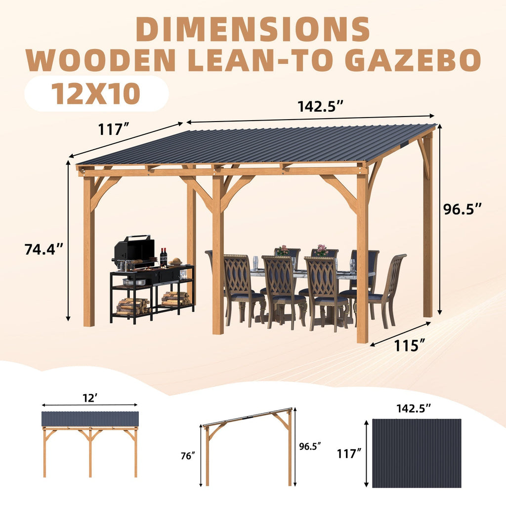 NetSo Outdoor Wooden Gazebo 12' x 10' - Durable Hardtop for Patio Relaxation - Default Title