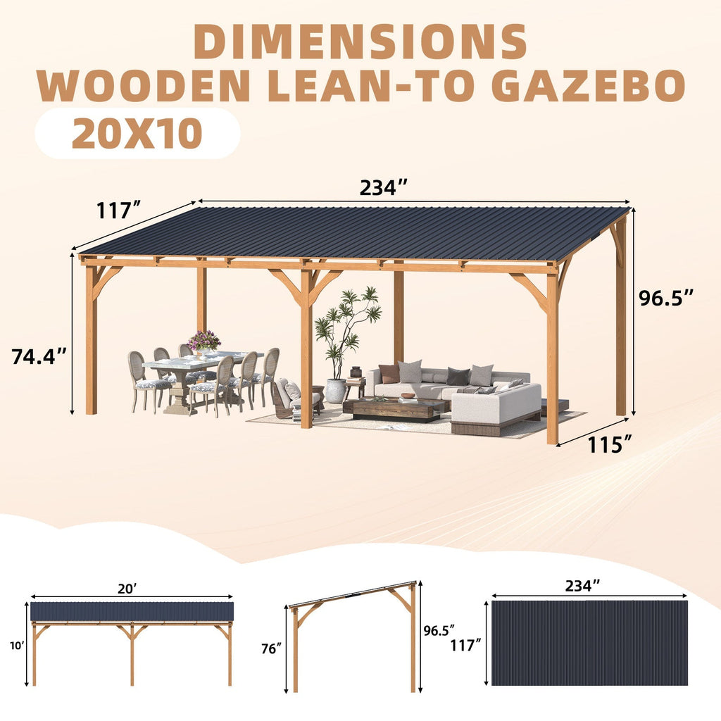 NetSo Outdoor Wooden Gazebo 20' x 10' - Durable Hardtop Patio Structure for Relaxation - Default Title
