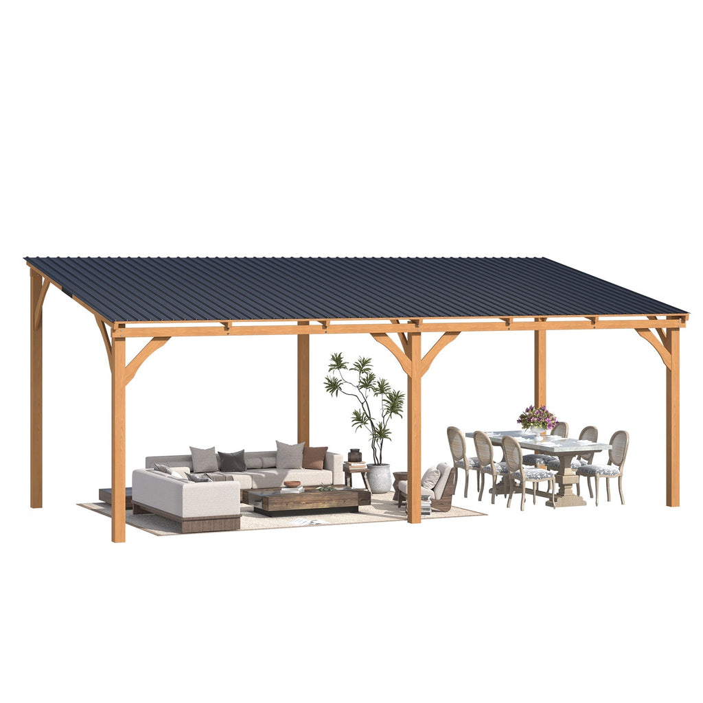 NetSo Outdoor Wooden Gazebo 20' x 10' - Durable Hardtop Patio Structure for Relaxation