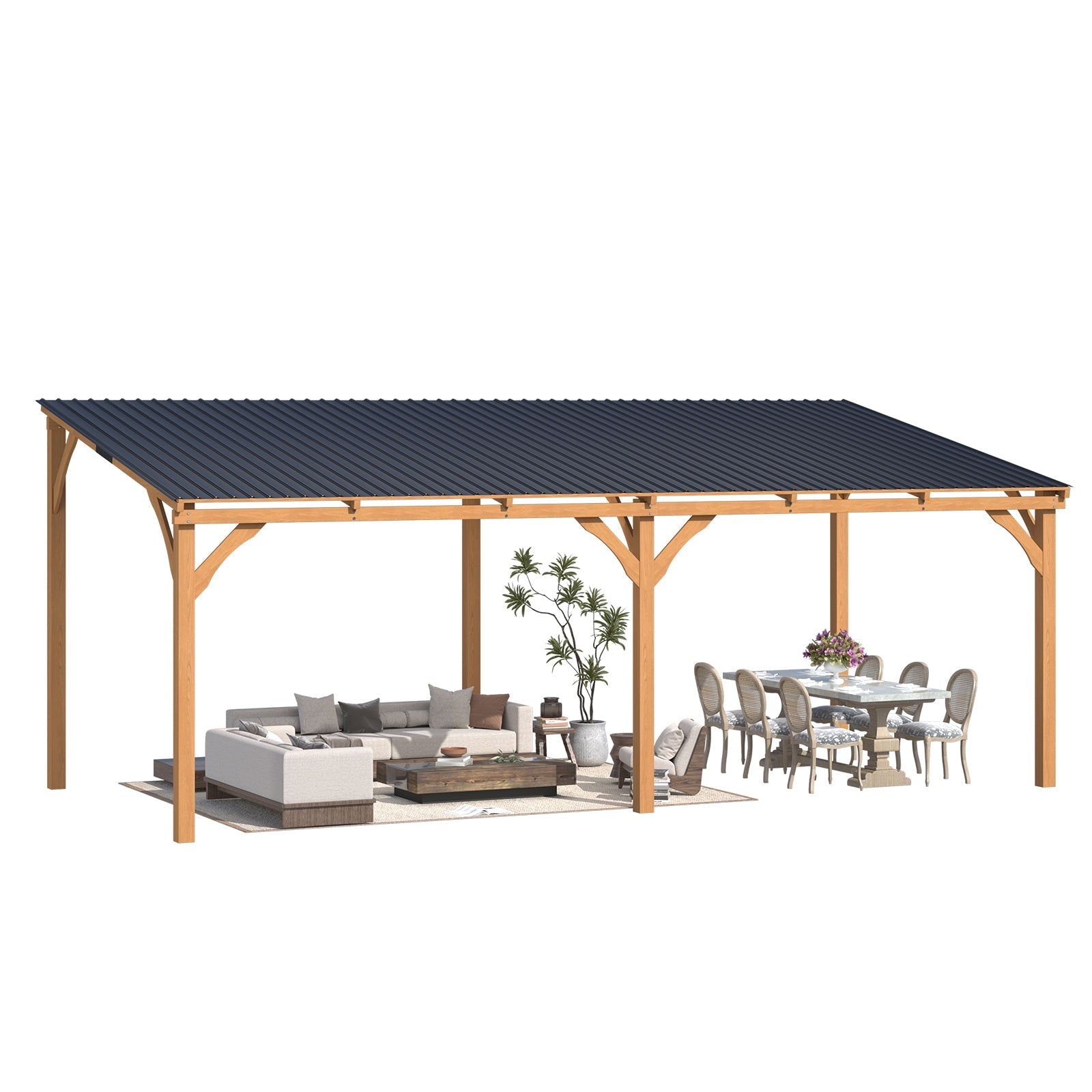 NetSo Outdoor Wooden Gazebo 20' x 10' - Durable Hardtop Patio Structure for Relaxation