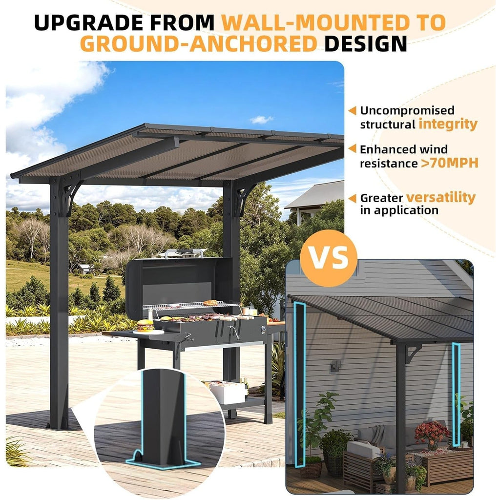 NetSo Gazebo 8' x 5' Hard Top Pergola - Durable Outdoor Structure for Patio and Grill Use