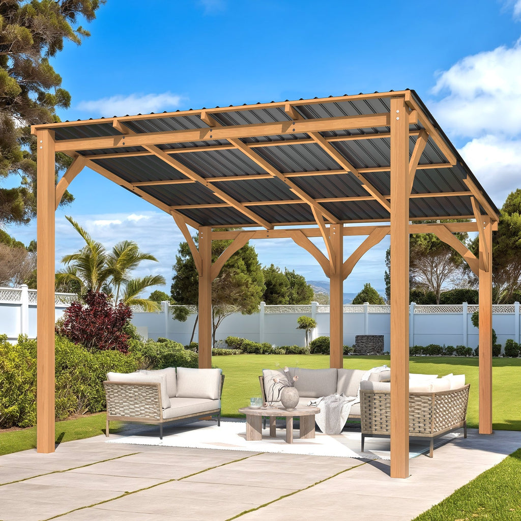 NetSo Outdoor Wooden Gazebo 10' x 10' - Durable Hardtop Patio Shelter