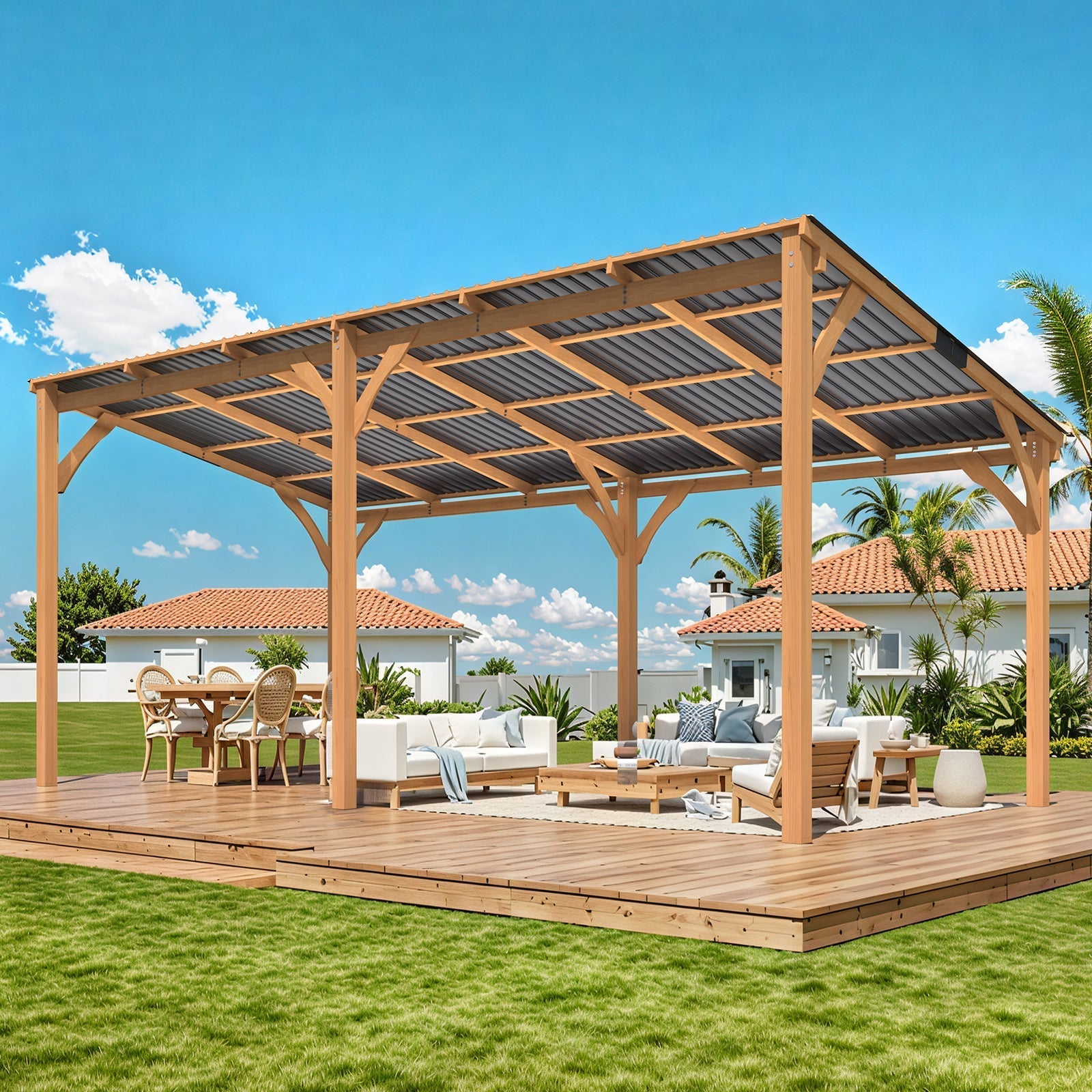 NetSo Outdoor Wooden Gazebo 20' x 10' - Durable Hardtop Patio Structure for Relaxation