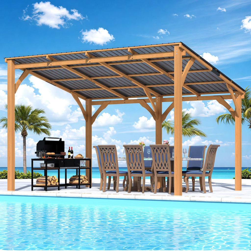 NetSo Outdoor Wooden Gazebo 12' x 10' - Durable Hardtop for Patio Relaxation