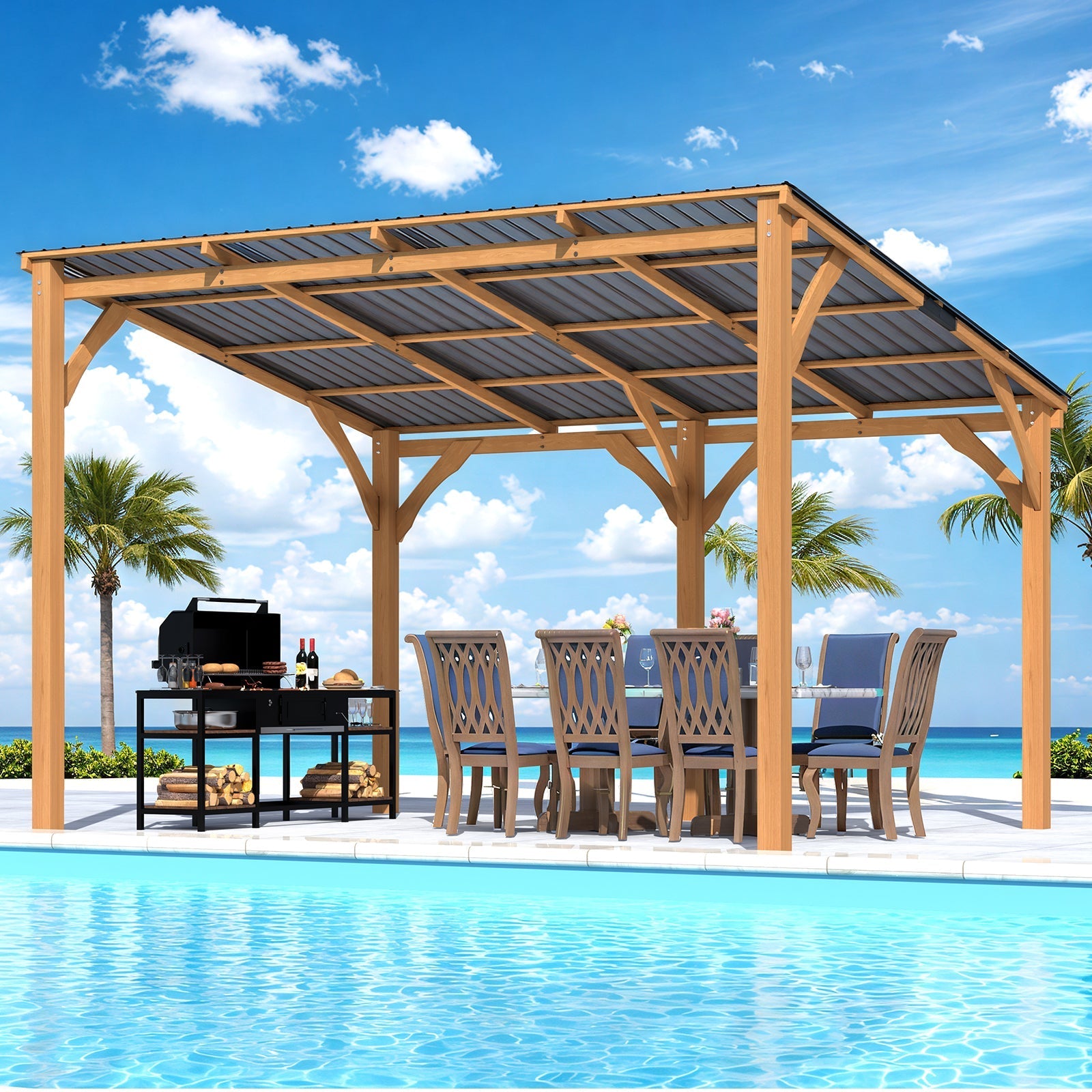 NetSo Outdoor Wooden Gazebo 12' x 10' - Durable Hardtop for Patio Relaxation