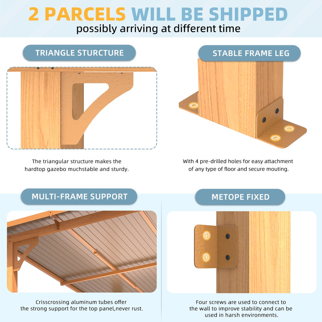 AECOJOY 14'x10' Wall Mounted Gazebos Pergola, Wood Grain