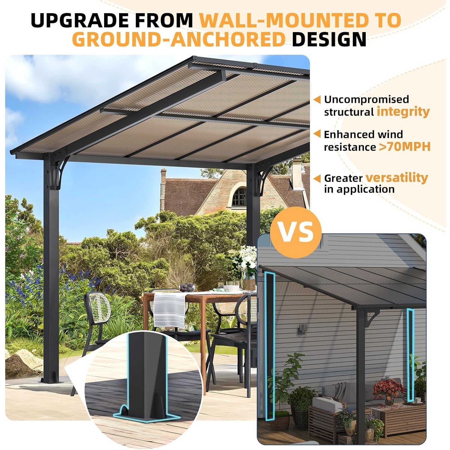 NetSo Gazebo 10' x 8' Outdoor Pergola - Durable Hard Top for Patio Use