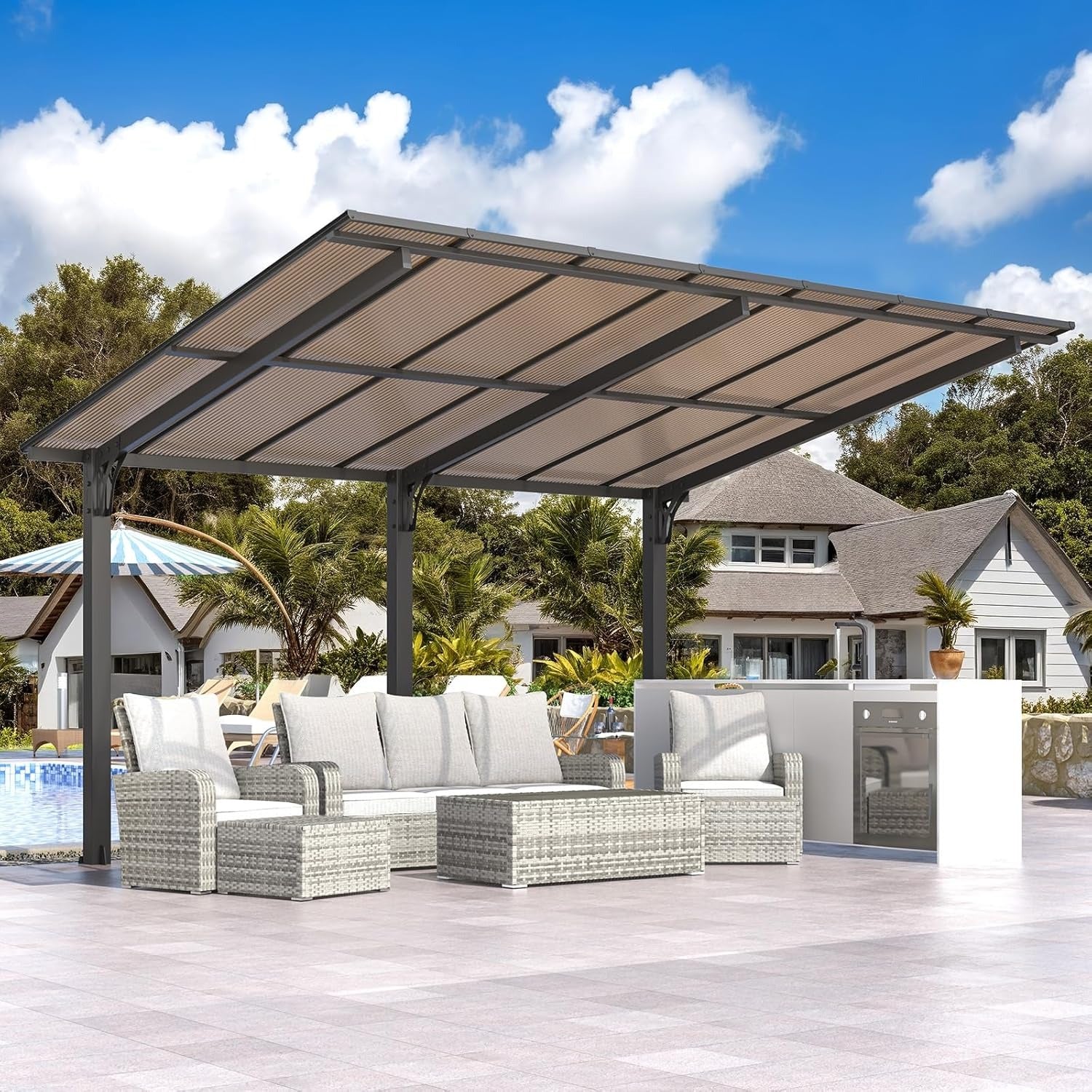 NetSo Gazebo 14' x 10' Hard Top Patio Pergola - Durable Outdoor Shelter Solution
