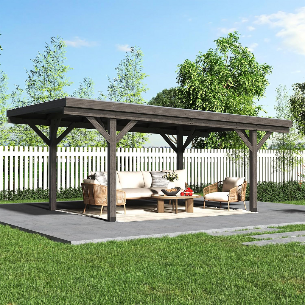 NetSo Wooden Gazebo Pavilion 17ft x 12ft - Durable Outdoor Carport for All Seasons