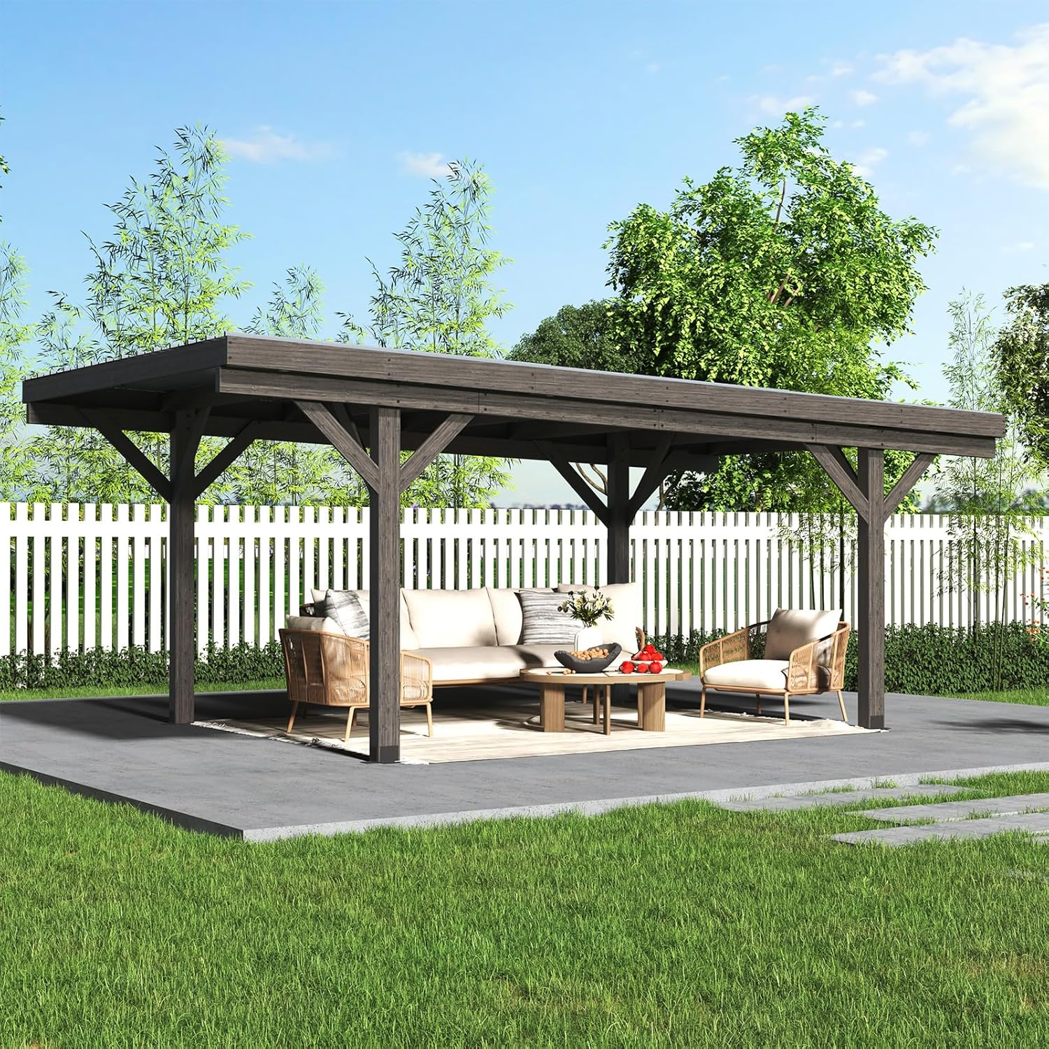 NetSo Wooden Gazebo Pavilion 17ft x 12ft - Durable Outdoor Carport for All Seasons