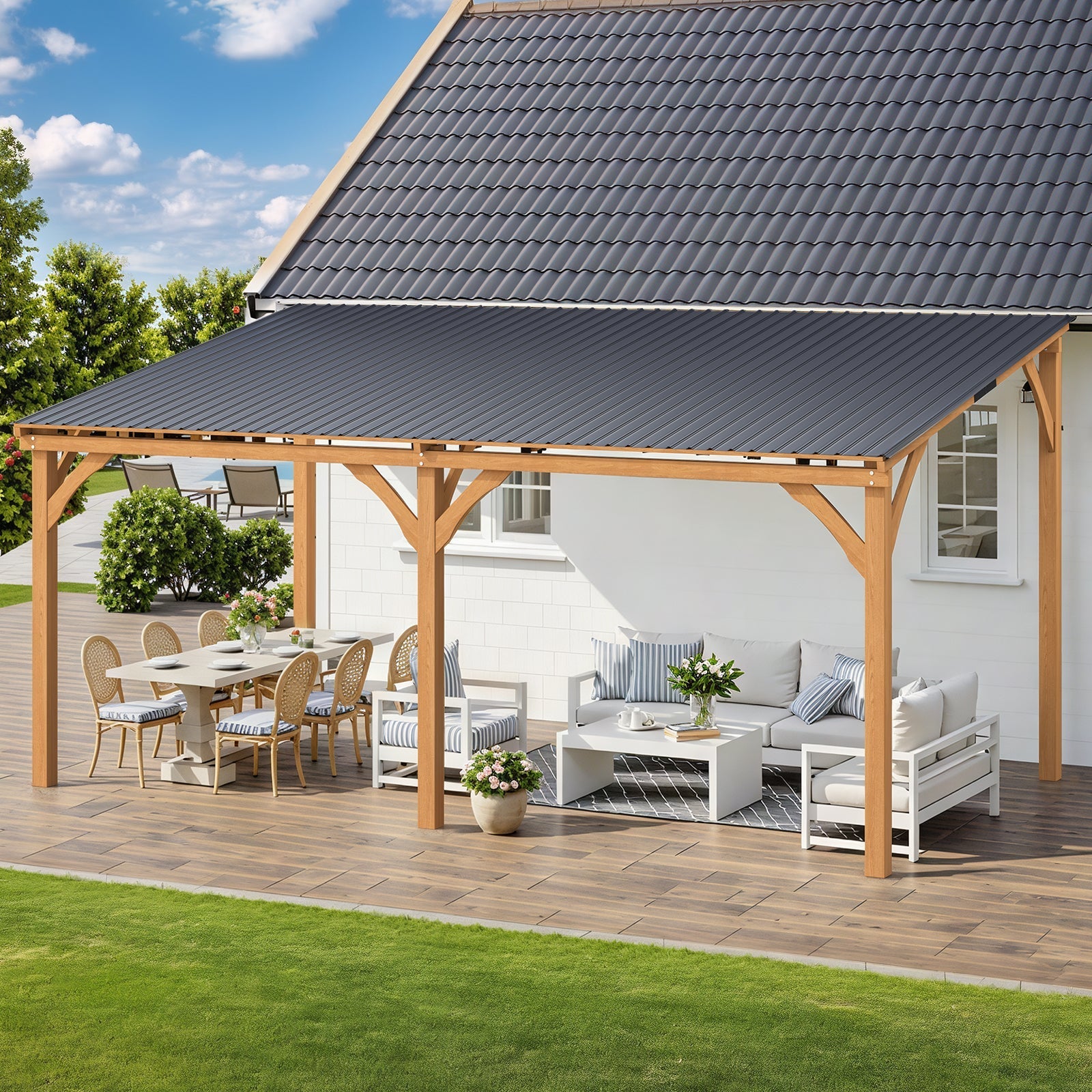 NetSo Outdoor Wooden Gazebo 16' x 10' - Durable Hardtop for Stylish Patios