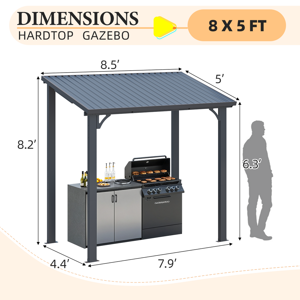 NetSo Hardtop Gazebo 8' x 5' Metal Pergola - Durable Outdoor Shade Solution
