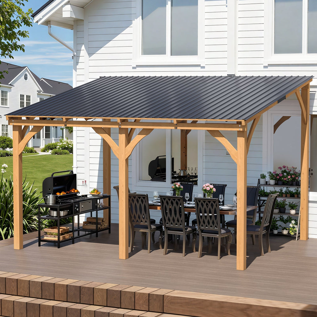 NetSo Outdoor Wooden Gazebo 12' x 10' - Durable Hardtop for Patio Relaxation