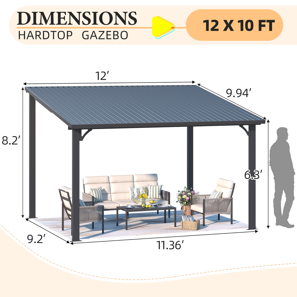 NetSo Hardtop Gazebo 12' x 10' Metal Pergola - Durable Outdoor Shelter Solution