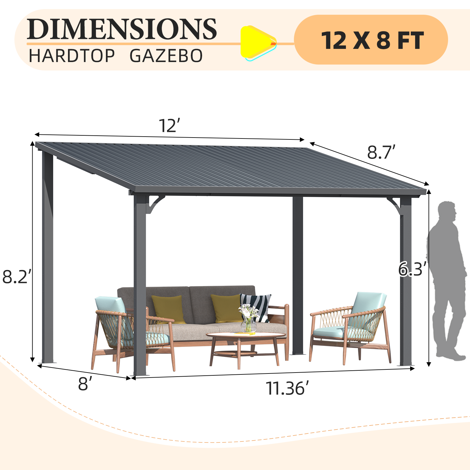 NetSo Hardtop Gazebo 12' x 8' Metal Pergola - Durable Outdoor Shelter Solution