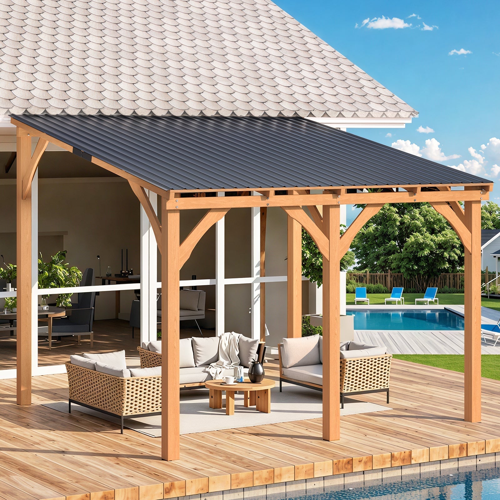 NetSo Outdoor Wooden Gazebo 10' x 10' - Durable Hardtop Patio Shelter
