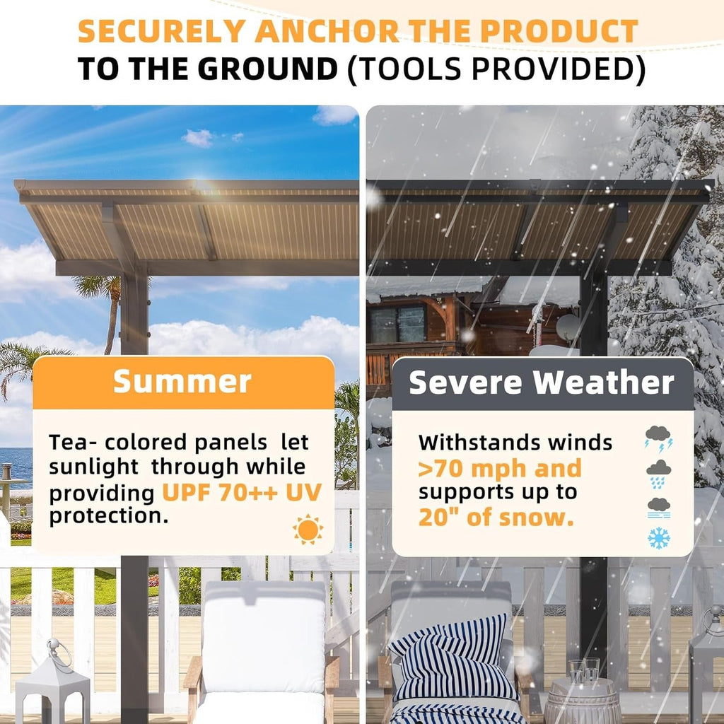NetSo Gazebo 14' x 10' Hard Top Patio Pergola - Durable Outdoor Shelter Solution